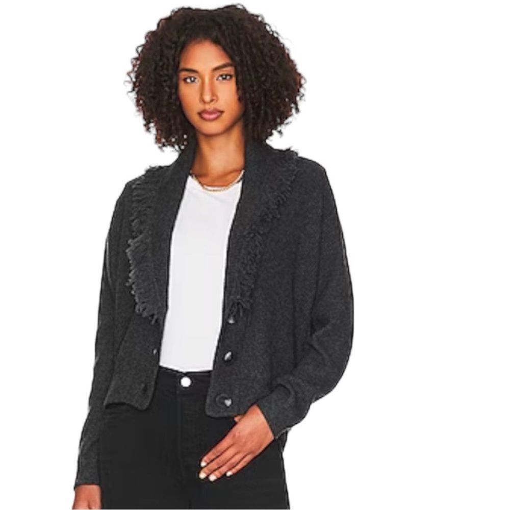 Ann Taylor Black Wool Blend Cropped Blazer With Lace & Ruffles Size 8